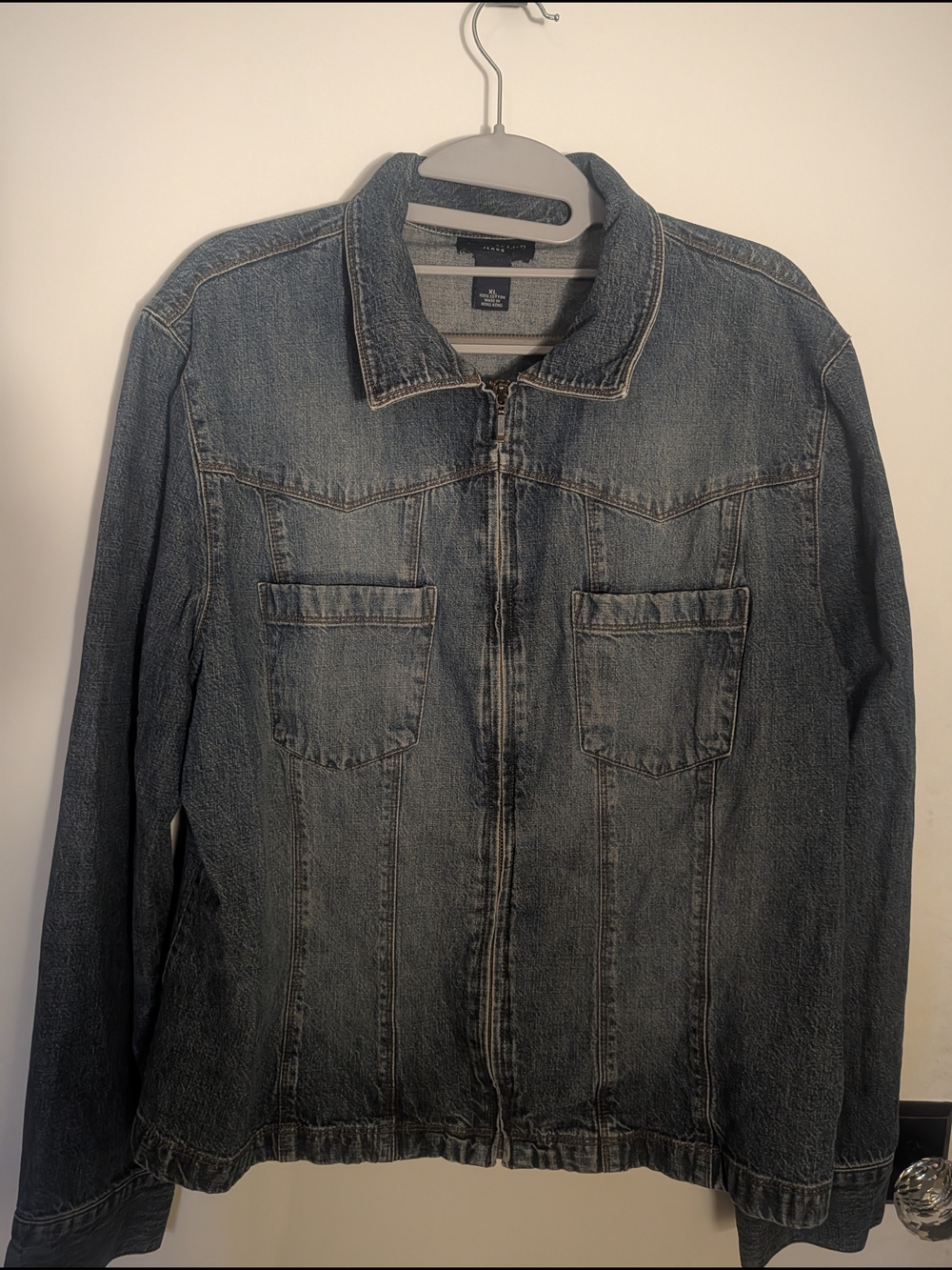 Vintage 90s Ann Taylor Jeans Denim Jacket XL Zip Front Made In Hong Kong